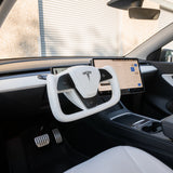 TESERY Yoke Plaid Steering Wheel for Tesla Model 3 / Y【White Leather】 - Tesery Official Store