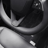 Tumbled Leather Steering Wheel Panel for Tesla Model 3 Highland / Model Y - Tesery Official Store