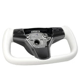 White Leather Yoke Steering Wheel for Tesla Model 3 / Y 【Style 7】 - Tesery Official Store