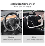 Yoke Style Steering Wheel for Model 3 / Y【Black & White Leather】 - Tesery Official Store